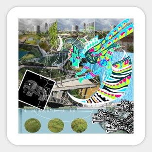 the death and the city in wetland collage of pattern Sticker